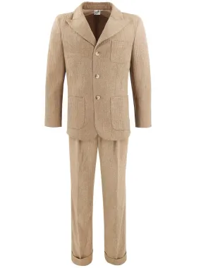 1940s Style Gallivant Beige Wool Peak Lapel Suit - Short