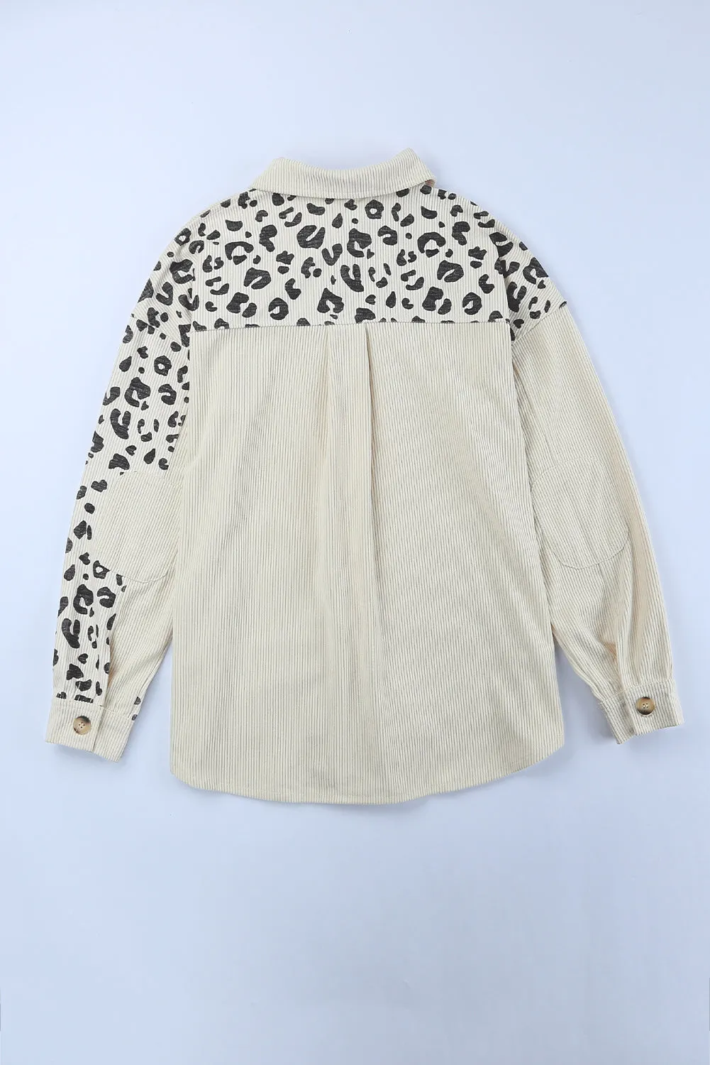 Beige Leopard Print Pocketed Corduroy Jacket