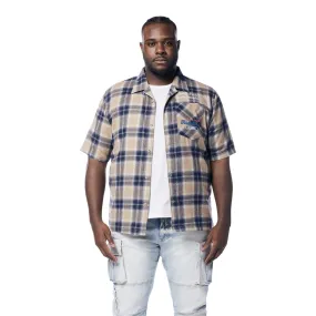 Big and Tall - Patchwork Plaid Shirt - Khaki