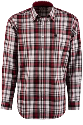 Cinch Plaid Long Sleeve Button-Front Shirt - Burgundy