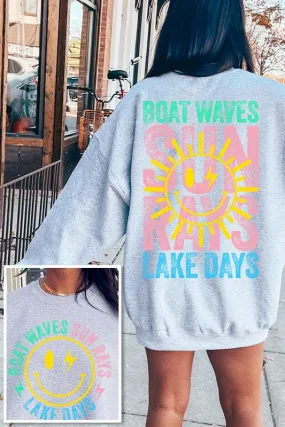 Explore More Collection - Boat Waves Sun Rays Graphic Fleece Sweatshirts