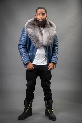 Men's Jay Biker Navy With Full Fox Fur Collar [Silver Fox]