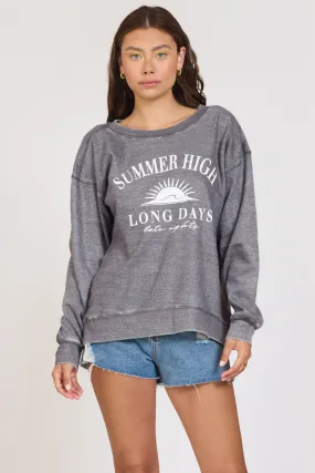 "Summer High" Steel Grey Burnout Fleece Crewneck